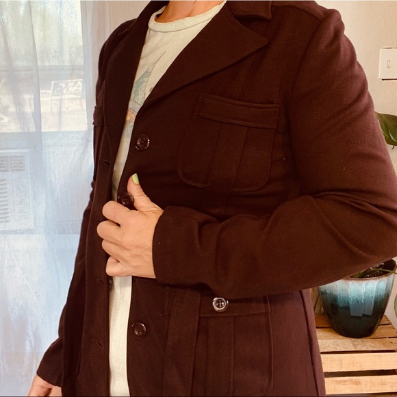 BCBGMAXAZRIA Retro Vibe Brown / Maroon Belted Jacket Size Large - Picture 7 of 16